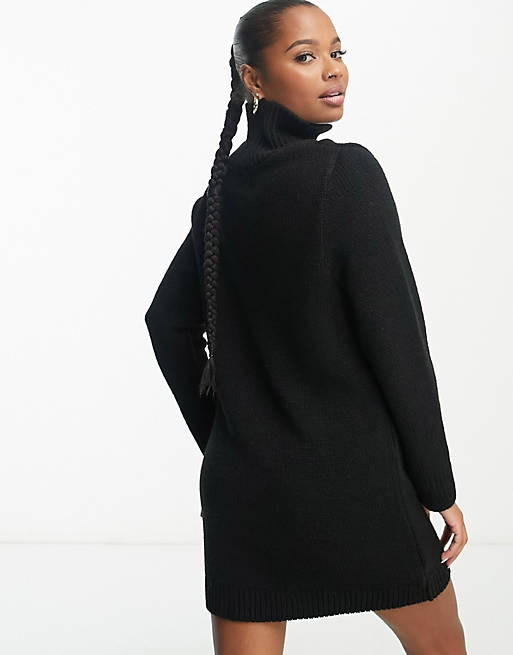 Черное мини-платье с высоким воротником ASOS DESIGN Petite