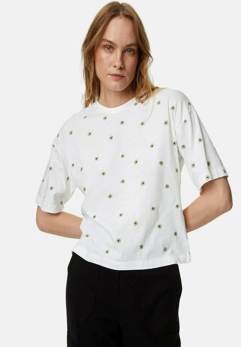

Футболка с принтом Pure Embroidered Marks & Spencer, цвет green mix