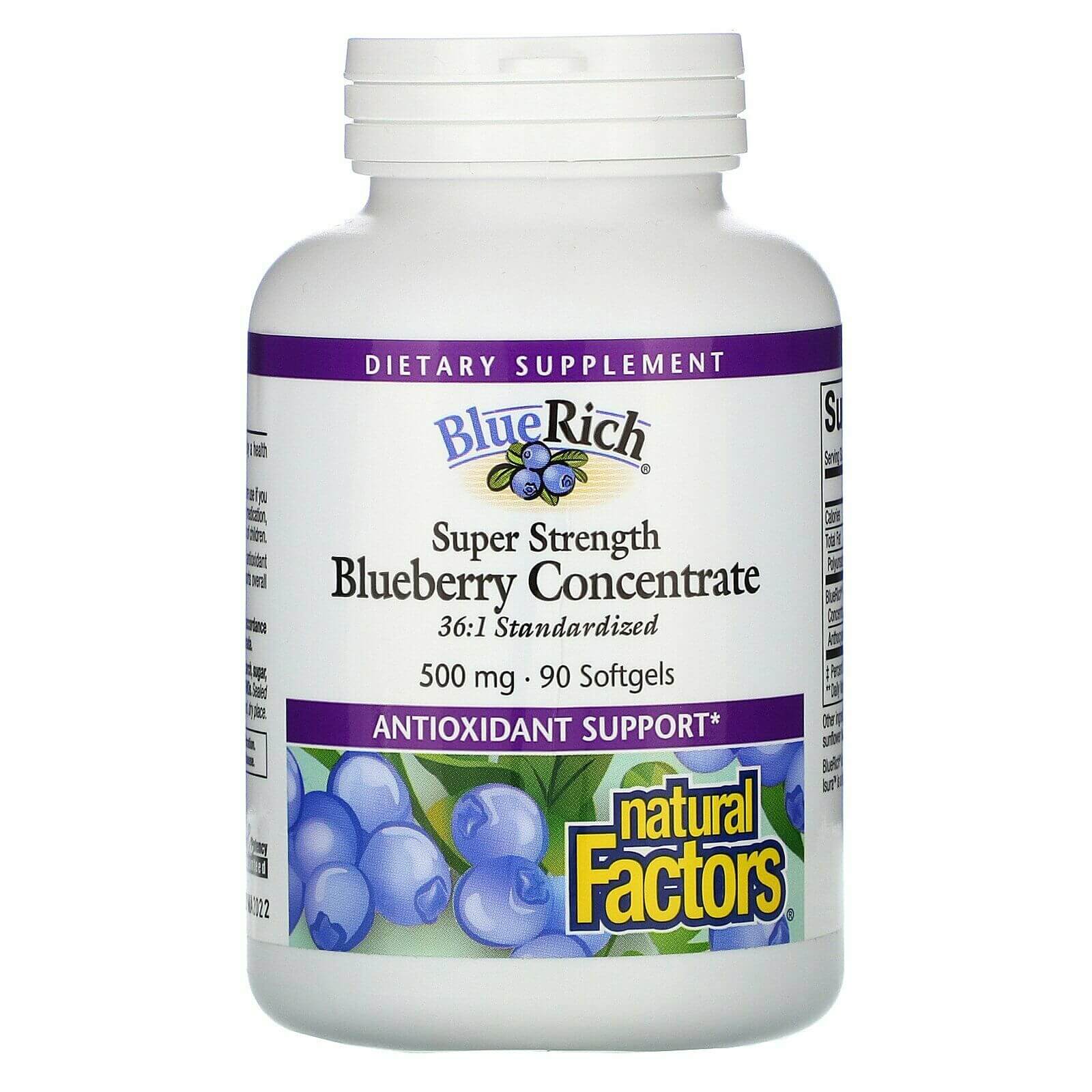 Концентрат черники, 500 мг, 90 мягких таблеток Natural Factors, BlueRich, Super Strength