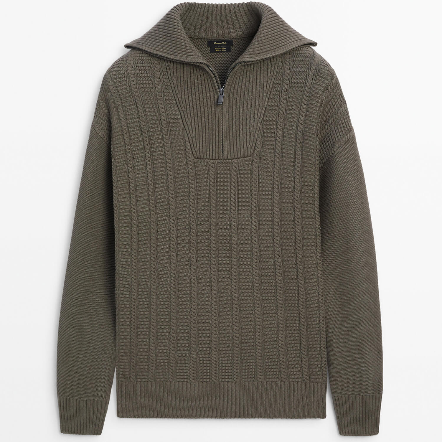 Свитер Massimo Dutti Mock Neck Cable Knit, хаки свитер massimo dutti merino wool mock neck бутылочный