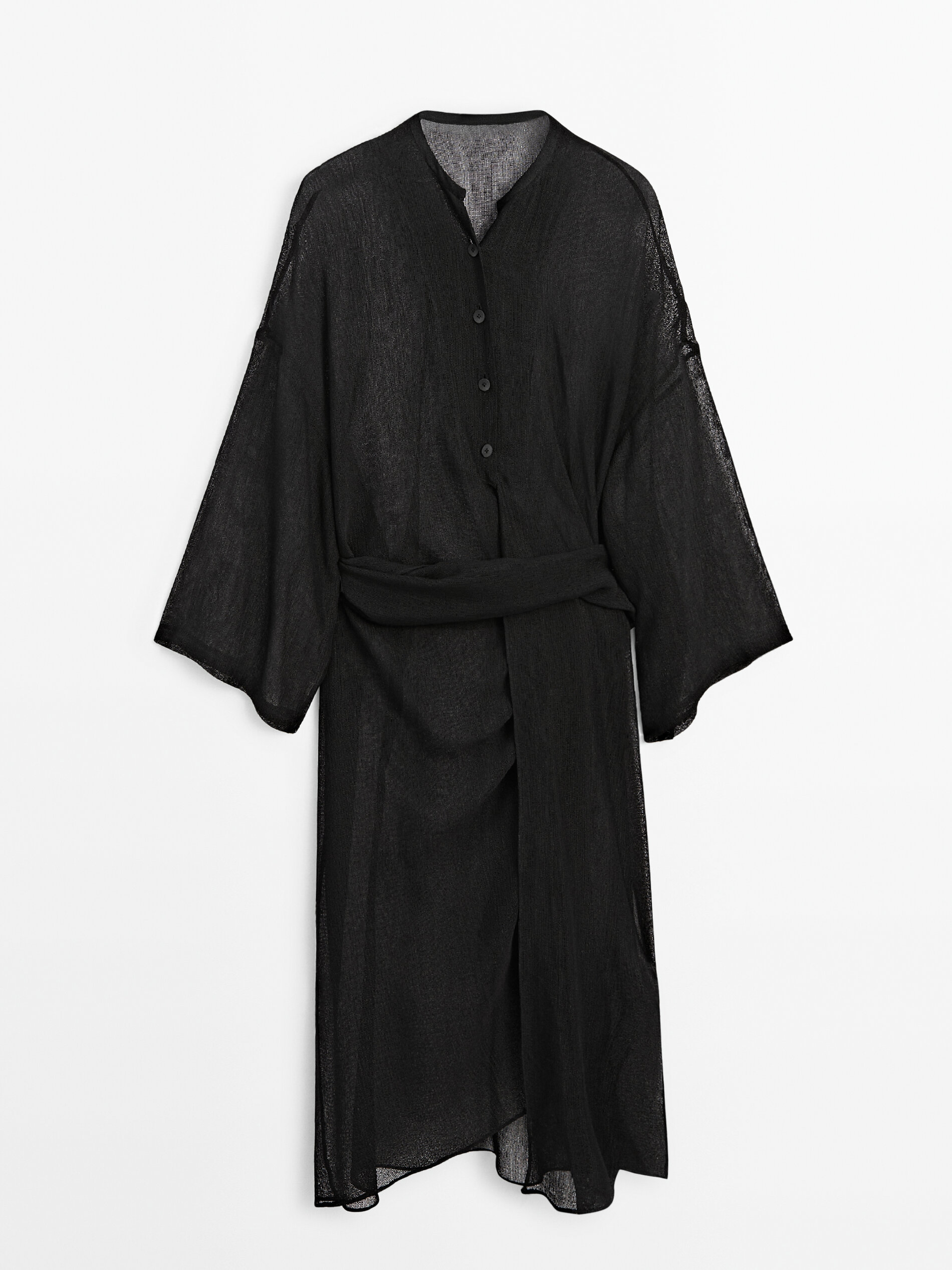 Платье Massimo Dutti Semi Sheer Midi, черный платье zara long semi sheer черный