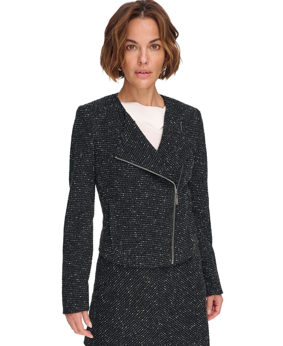 

Женская мотоциклетная куртка без воротника на молнии спереди DKNY