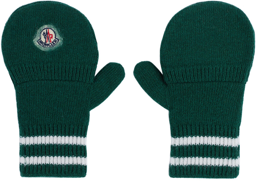 

Детские зеленые перчатки с нашивкой-логотипом Moncler Enfant