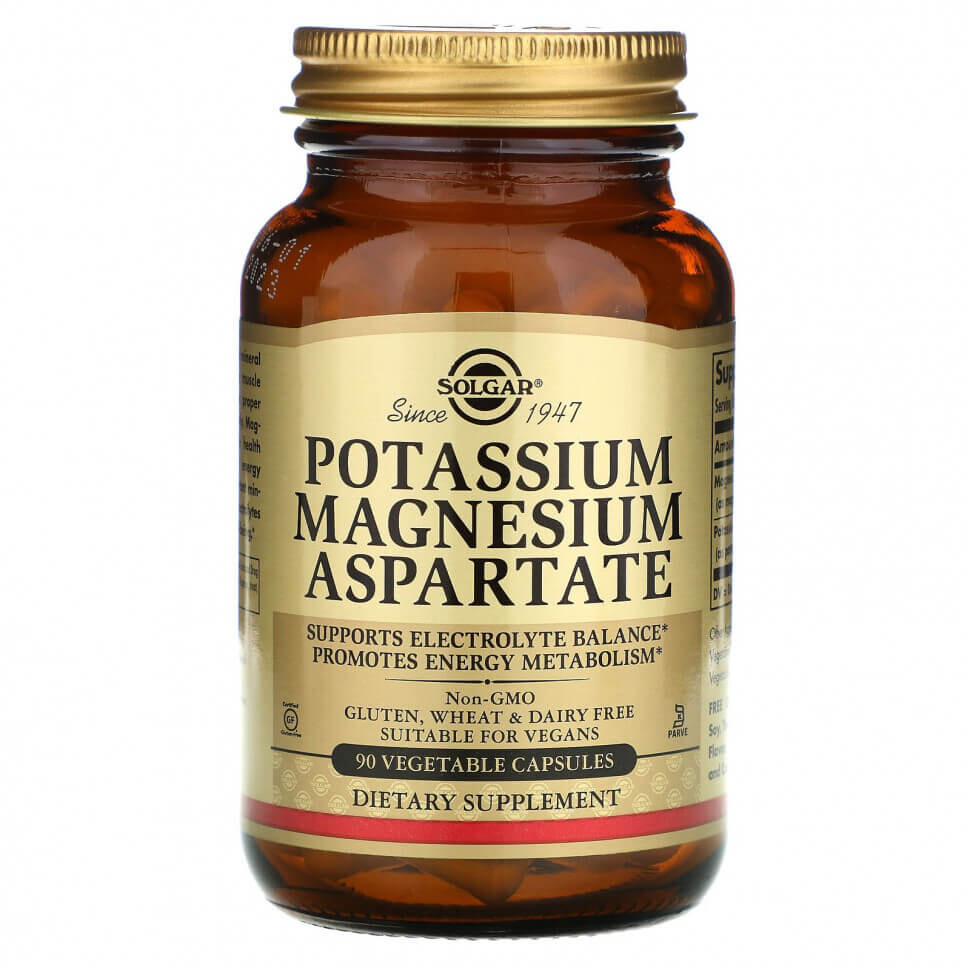

Аспартат калия и магния Solgar Potassium Magnesium Aspartate, 90 капсул