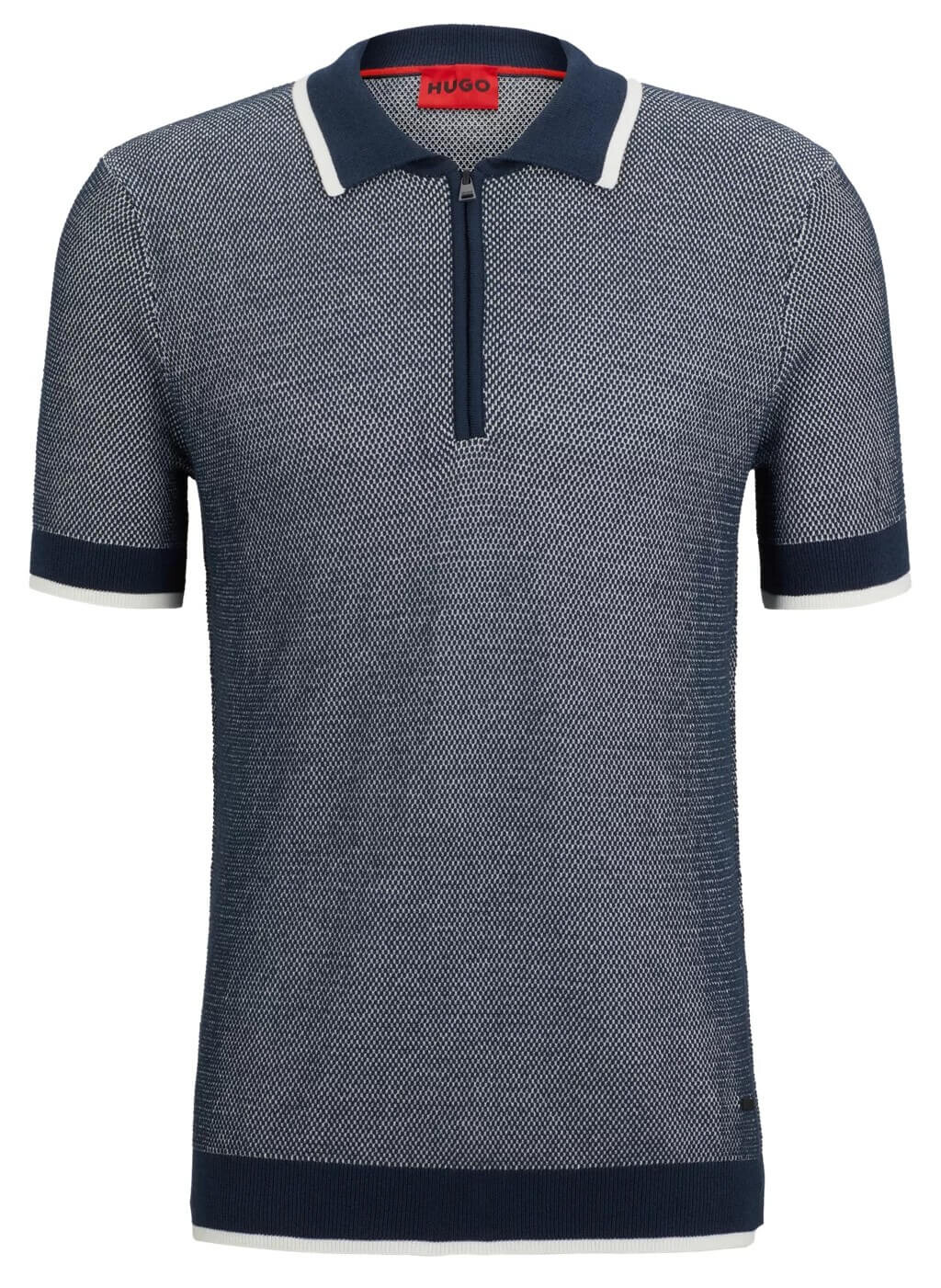 

Футболка с вырезом на молнии Hugo Cotton-jacquard Regular-fit, синий/белый