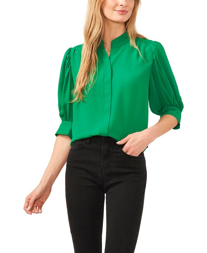 Женская блузка на пуговицах с рукавами до локтя и воротником CeCe, зеленый