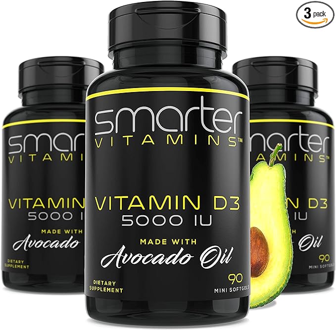 Smarter Витамин D3 5000 МЕ в масле авокадо 125 мкг 270 мини-мягких таблеток (3 упаковки) витамин d3 thorne supplement 5000 ме 90 капсул