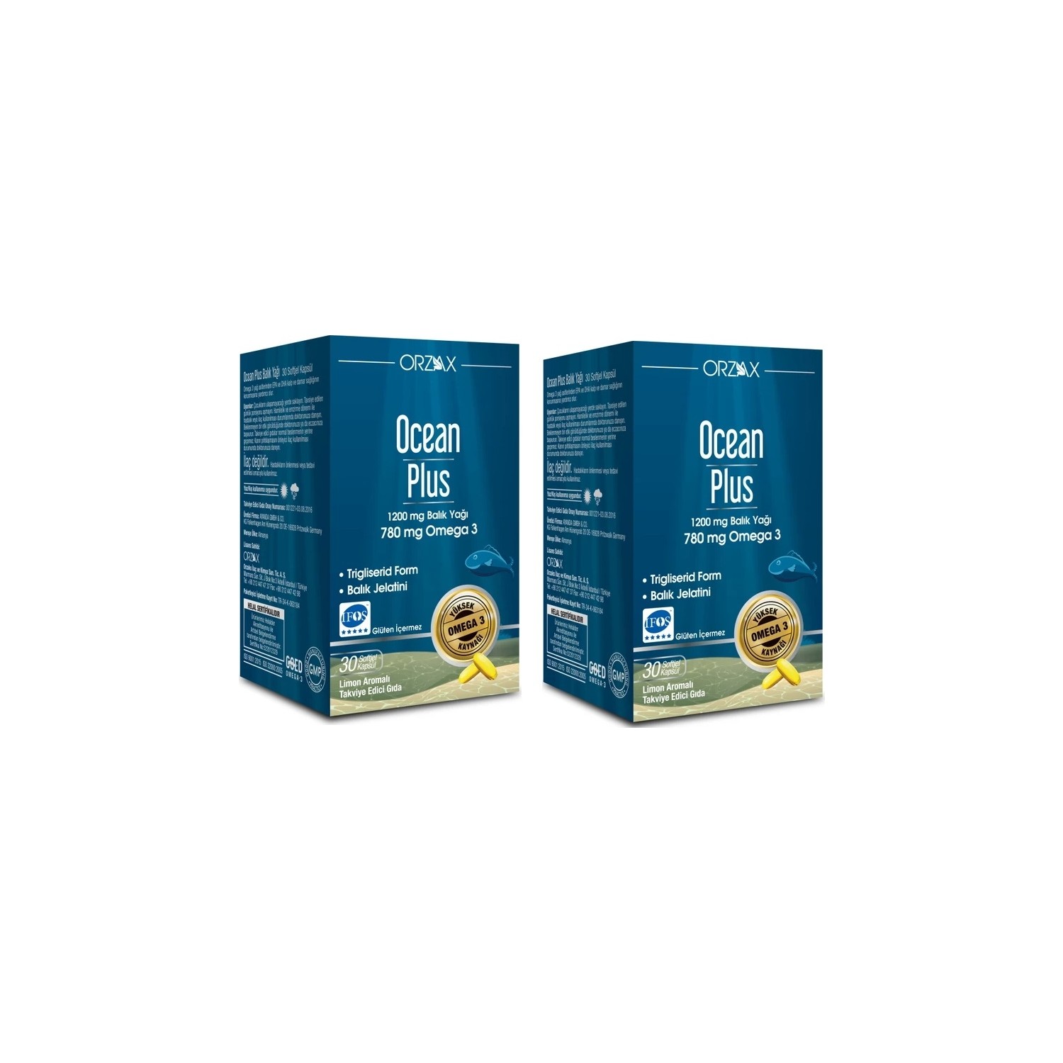 Омега-3 Plus Orzax Ocean 1200 мг, 2 упаковки по 30 капсул омега 3 ocean plus 1200 мг 2 упаковки по 100 капсул