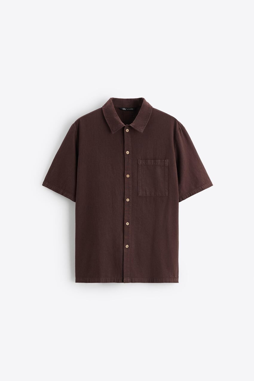 

Рубашка Zara textured with pocket, светло-коричневый