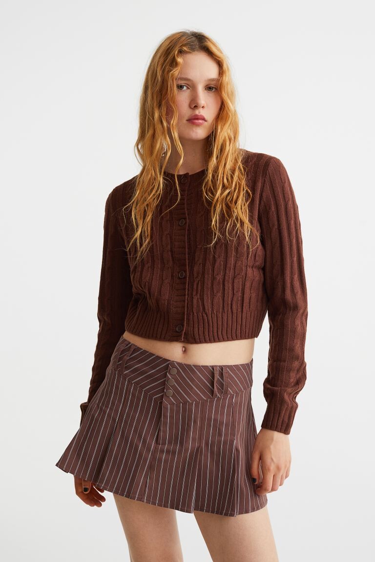 

Юбка в складку H&M, темно-коричневый/мелкие полосы