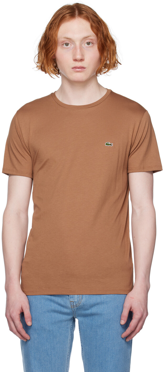 

Коричневая футболка с круглым вырезом Lacoste