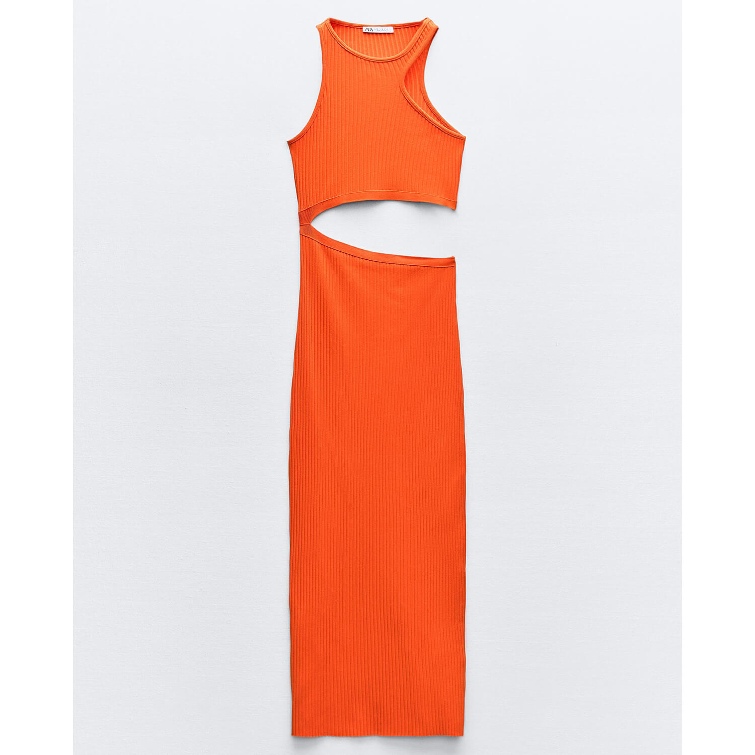 цена Платье Zara Long Ribbed With Cut-Out Detail, оранжевый