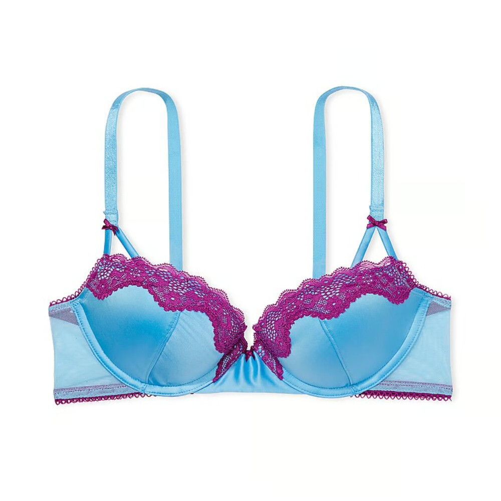 

Бюстгальтер Victoria's Secret Fun & Flirty Lace-Trim Satin Push-Up, синий/фуксия