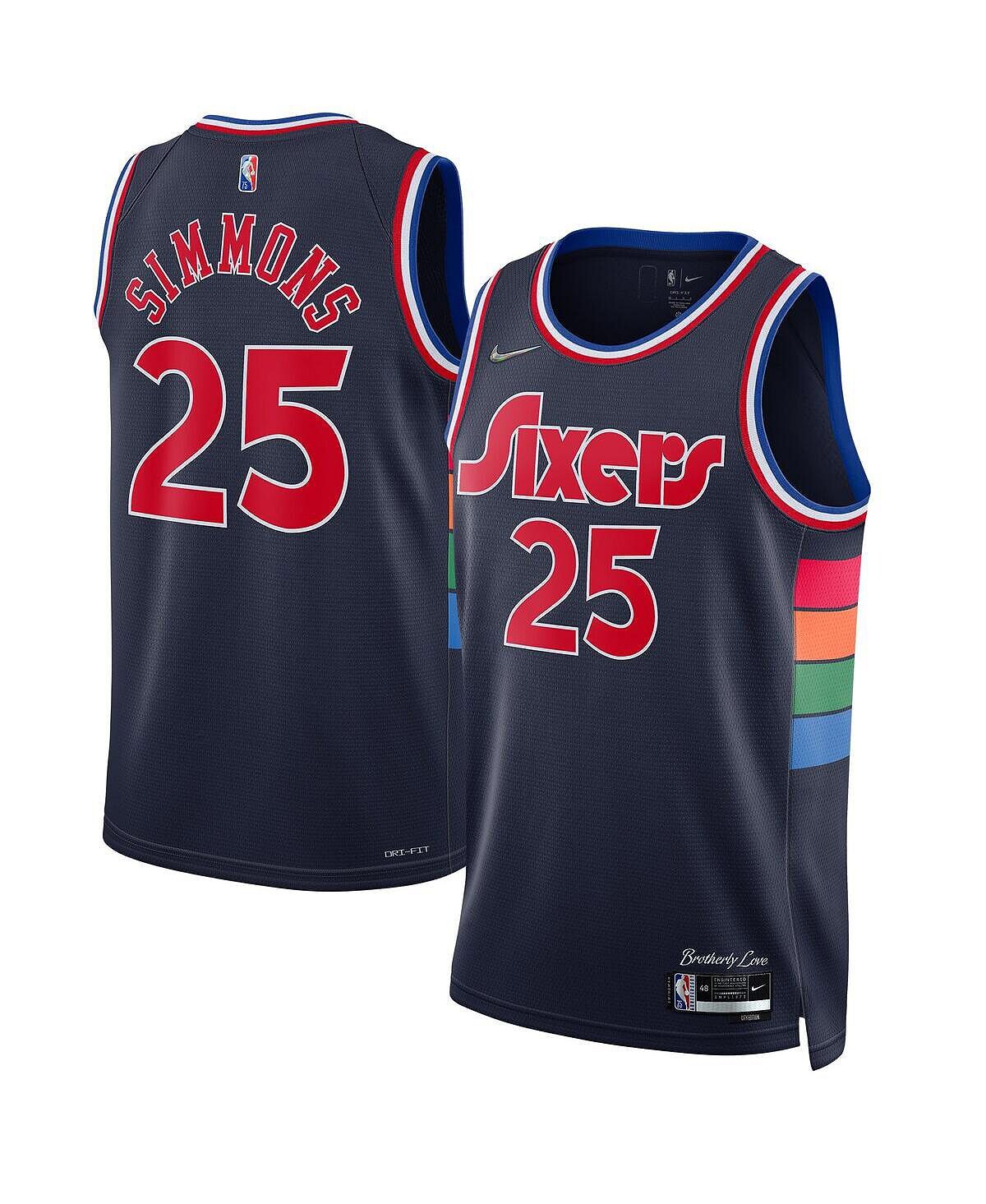 

Мужская футболка ben simmons navy philadelphia 76ers 2021/22 swingman - city edition Nike, синий