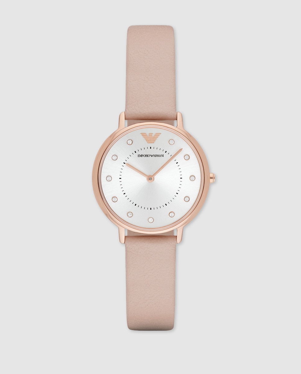 Emporio Armani AR2510 розовые кожаные женские часы Emporio Armani, розовый цена и фото