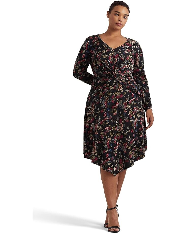 

Платье LAUREN Ralph Lauren Plus Size Floral Surplice Jersey, черный