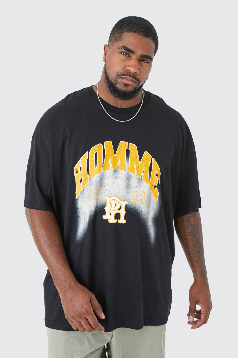 

Футболка оверсайз plus varsity homme с принтом Boohoo, черный