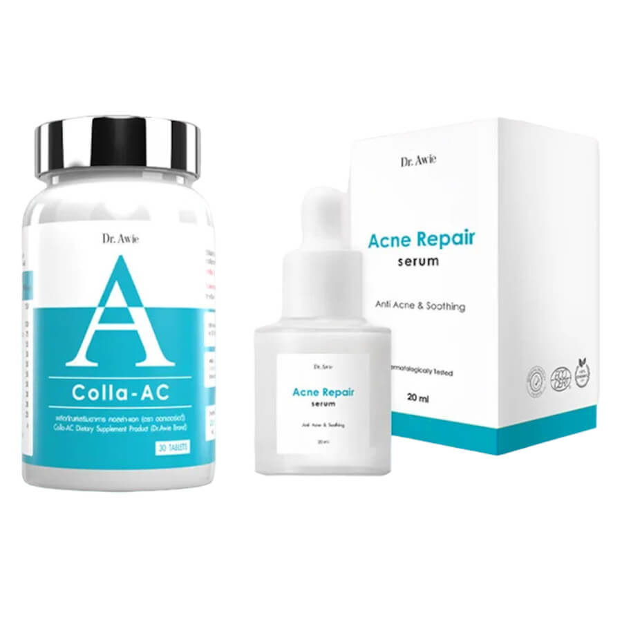 Набор для кожи с акне Dr.Awie Colla Ac + Repair Serum, 30 таблеток + 20 мл сыворотка против акне bioaqua с маслом дерева ши 30 мл