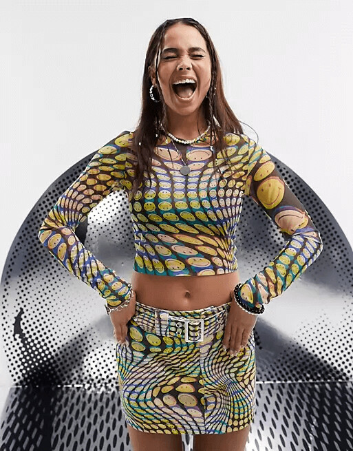 

Топ с длинными рукавами ASOS DESIGN Smiley Colla, мультиколор