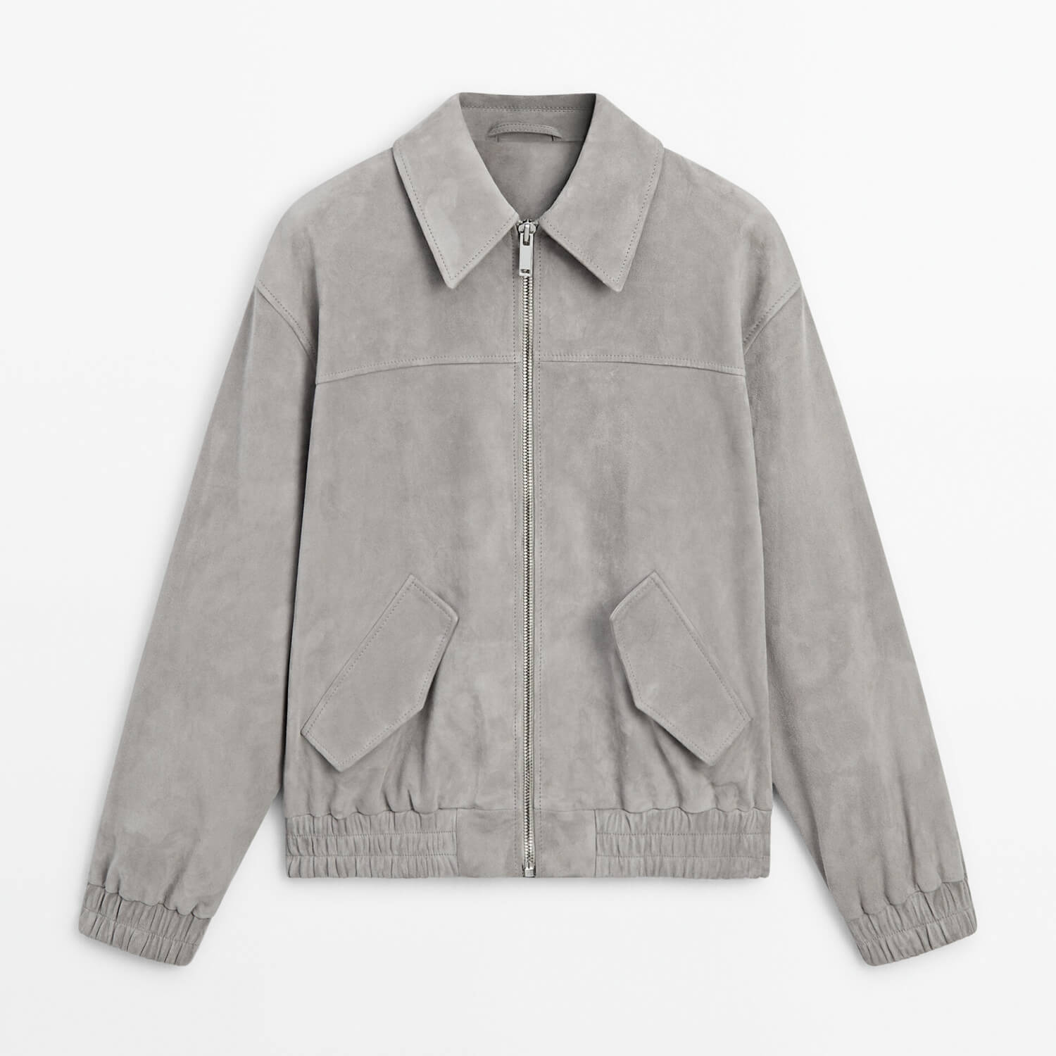Бомбер Massimo Dutti Suede Leather Oversize – Studio, серый куртка бомбер massimo dutti suede leather бежевый
