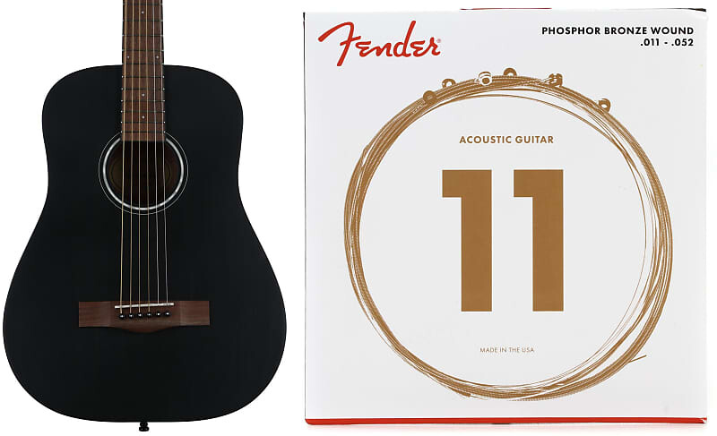 

Акустическая гитара Fender FA-15 3/4 Scale Steel — черный комплект со струнами для акустической гитары Fender 60CL из фосфористой бронзы — .011–.052 Custom Light 0971170106=1 0730060405=1