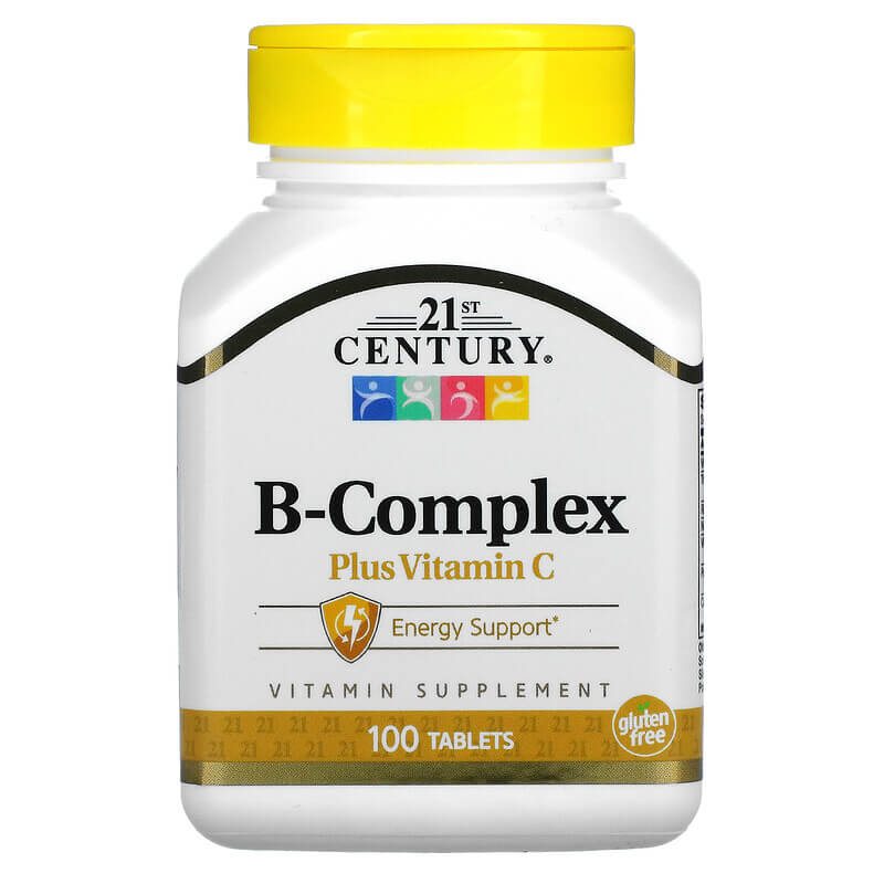 Комплекс витаминов группы B 21st Century с витамином C, 100 таблеток solaray комплекс витаминов b с высокой эффективностью и витамином c натуральный апельсин 50 жевательных таблеток