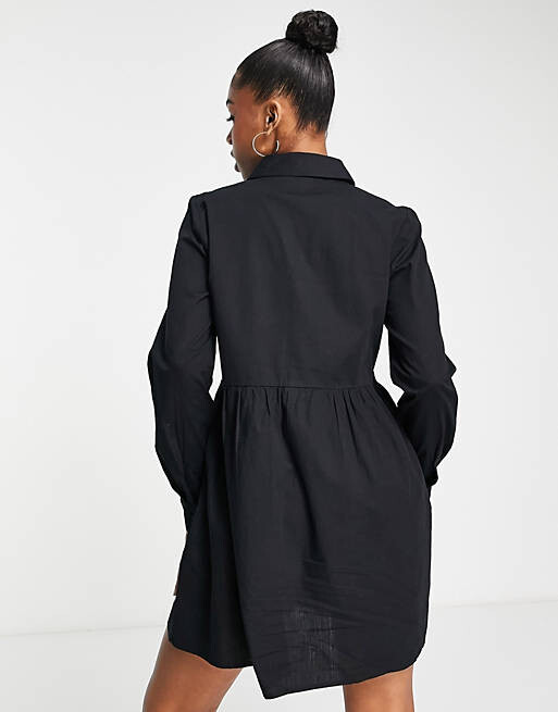 

Черное хлопковое свободное платье-рубашка мини ASOS DESIGN