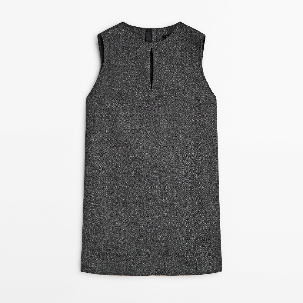 цена Платье Massimo Dutti Short With Crew Neck And Teardrop Opening, серый