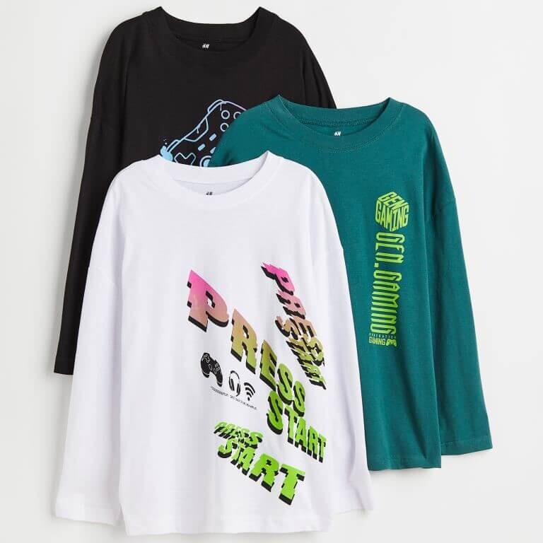 

Комплект из трех топов с длинными рукавами и принтом H&M, черный/зеленый