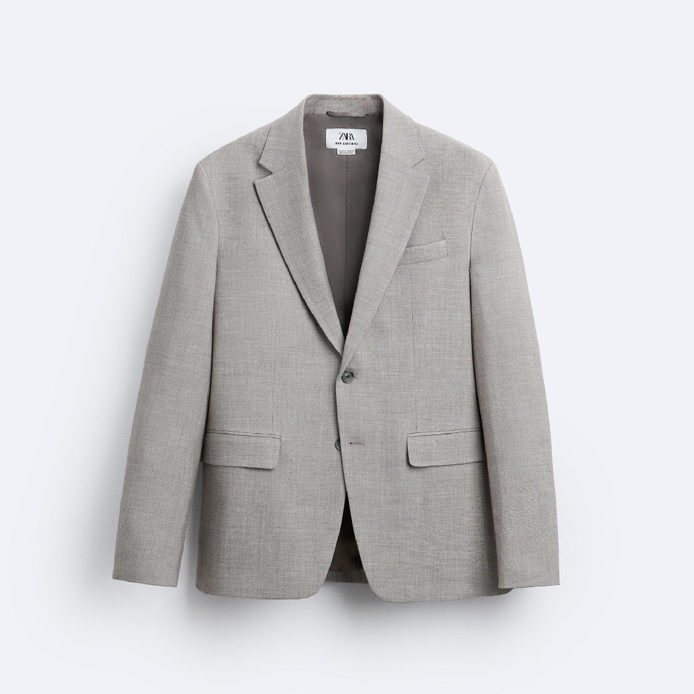 пиджак zara textured suit светло бежевый Пиджак Zara Textured Suit, серо-бежевый