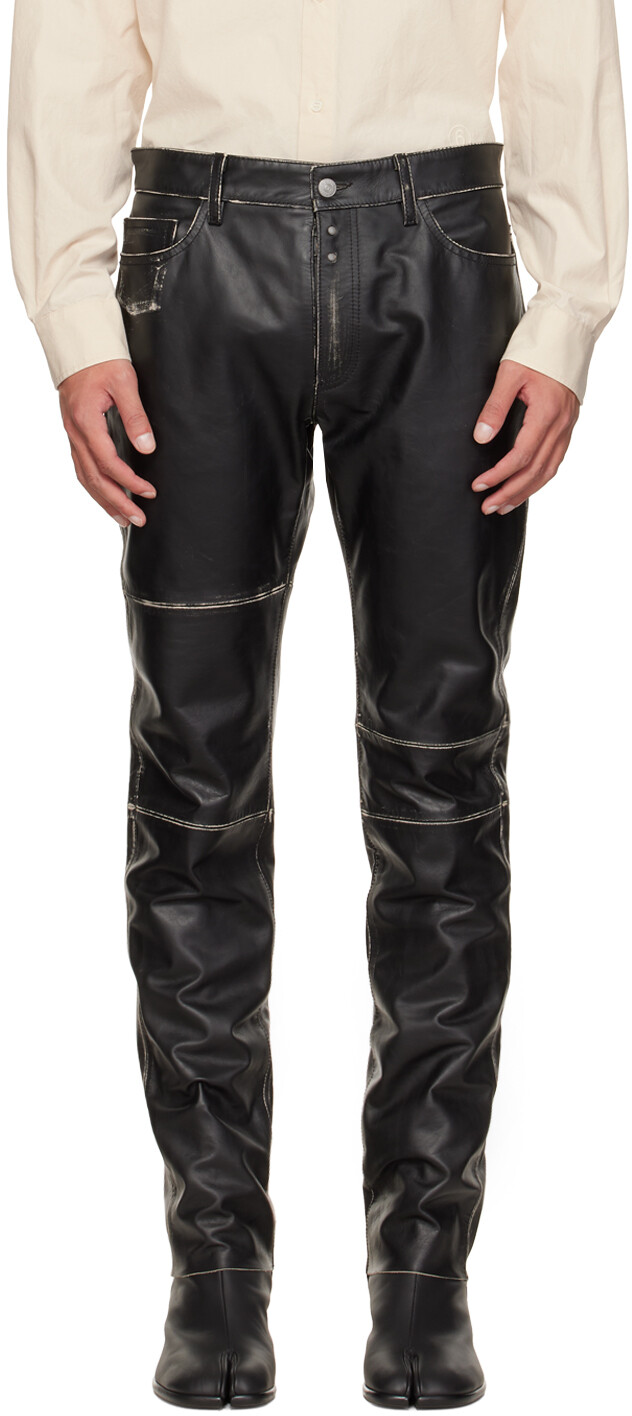 

Черные кожаные рваные брюки MM6 Maison Margiela