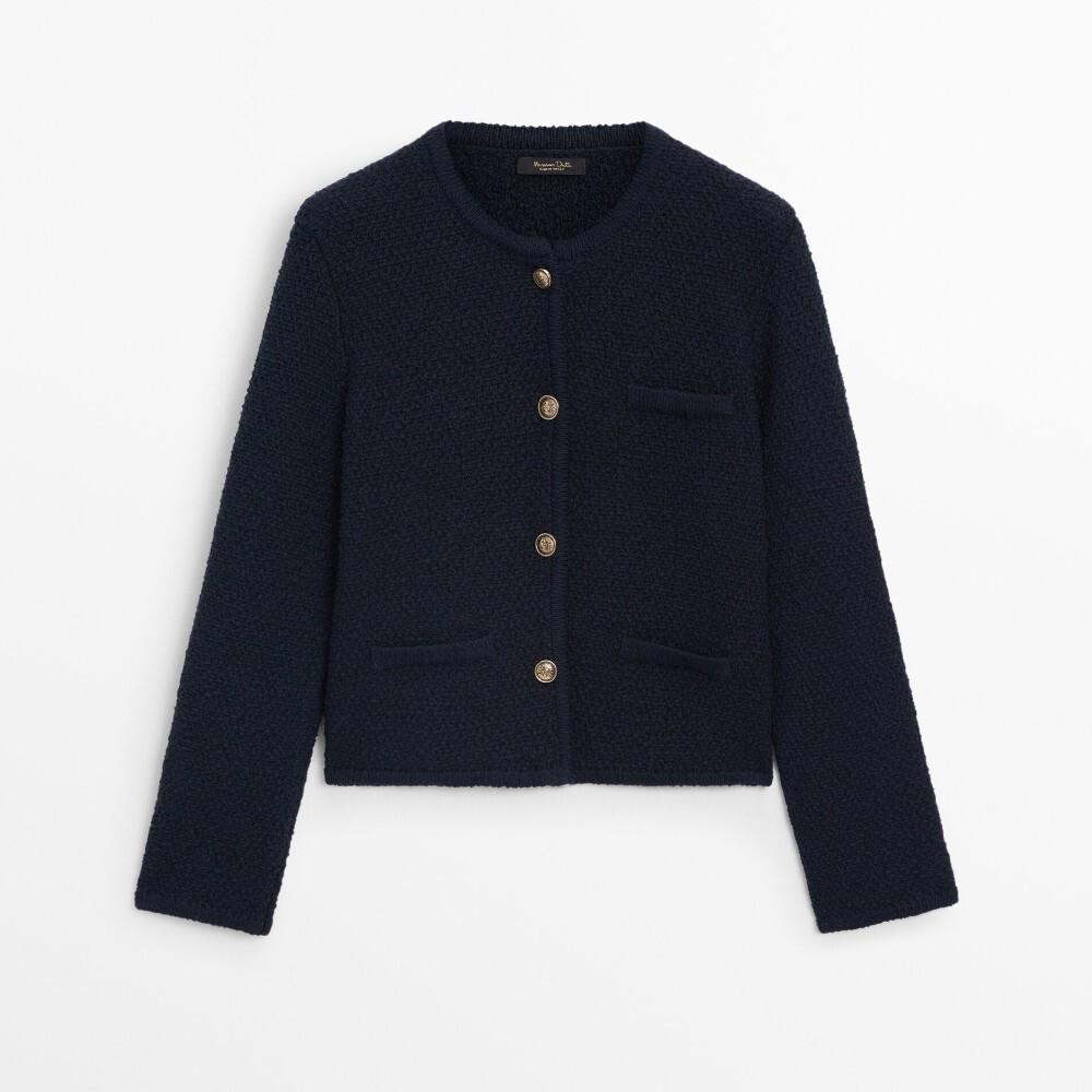 

Кардиган Massimo Dutti Textured Knit With Pockets, темно-синий