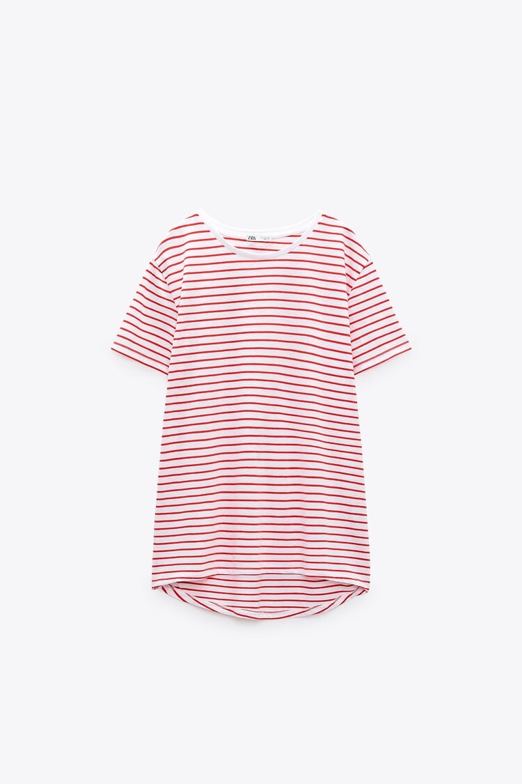 

Футболка Zara Basic, крансый/белый
