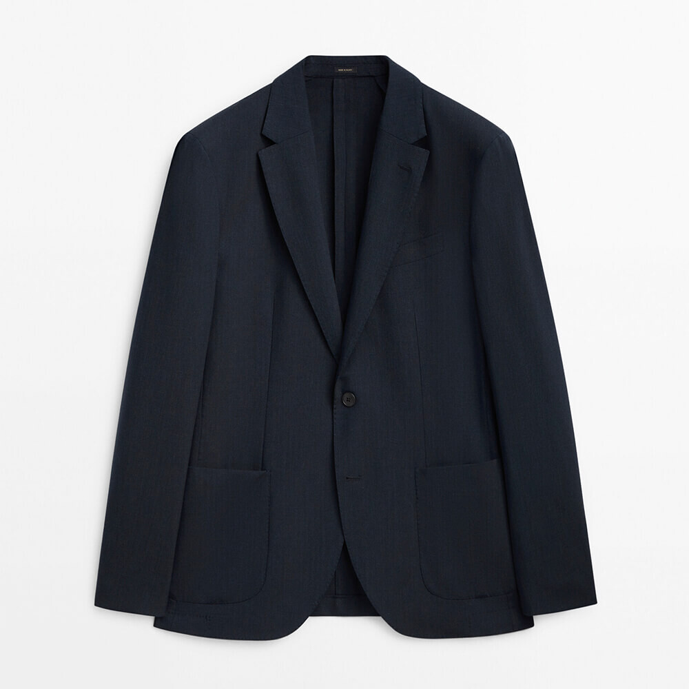 

Костюмный пиджак из смесовой шерсти Massimo Dutti, индиго