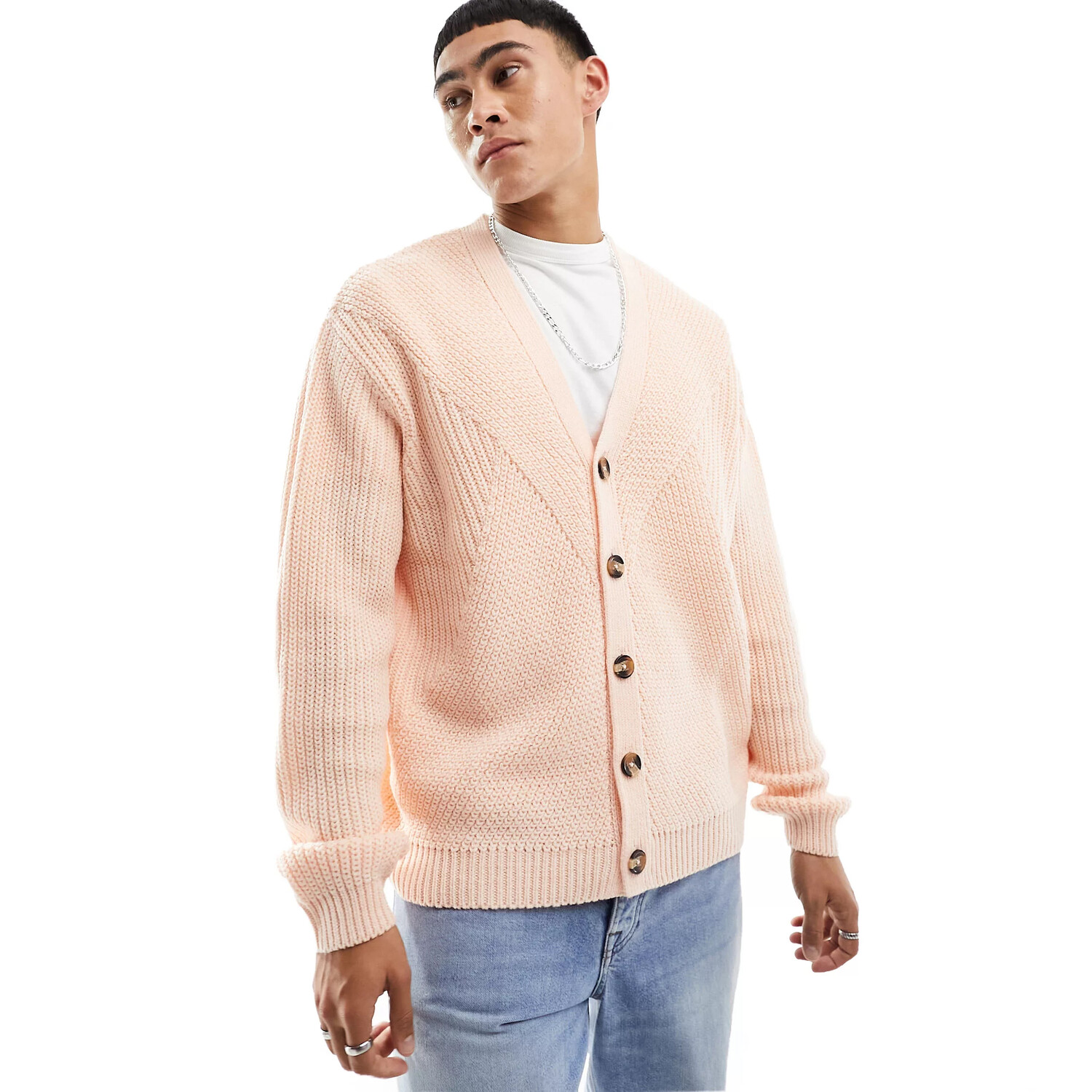 

Кардиган Asos Design Knitted Fisherman Rib, светло-розовый