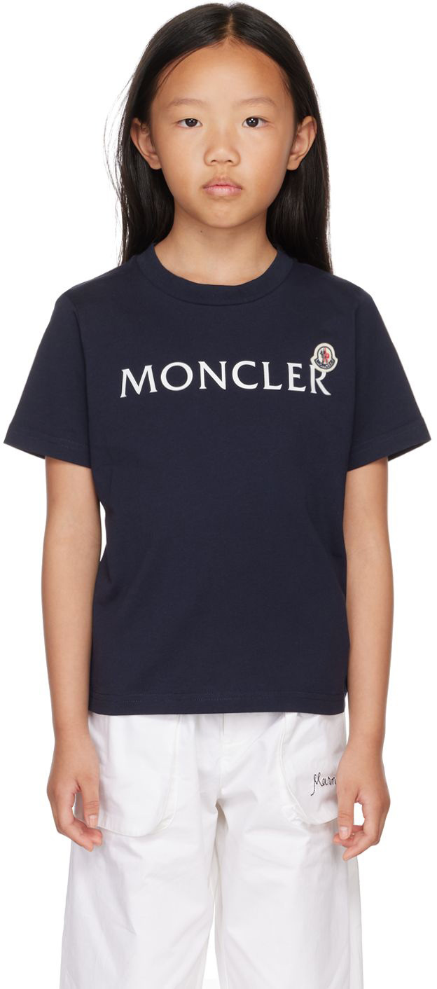 Детская темно-синяя футболка с логотипом Moncler Enfant
