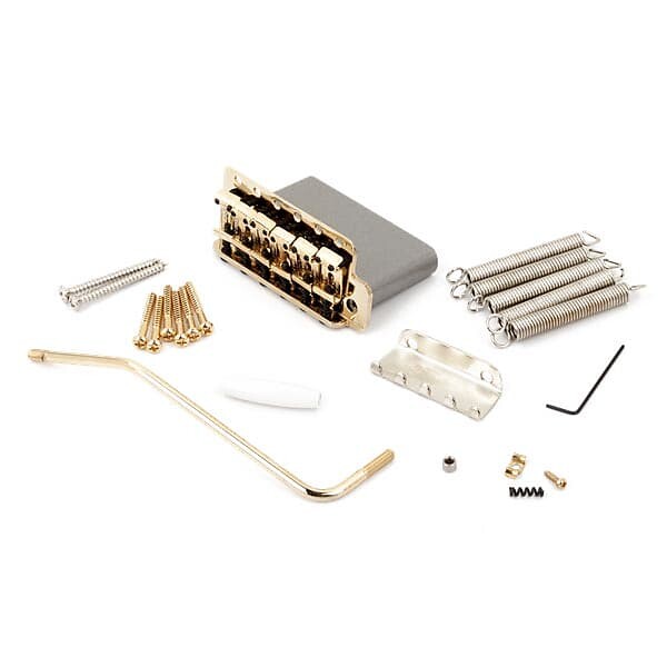 

Бридж Fender Vintage Strat Tremolo в сборе, золото Strat Bridge AM Vintage Gold