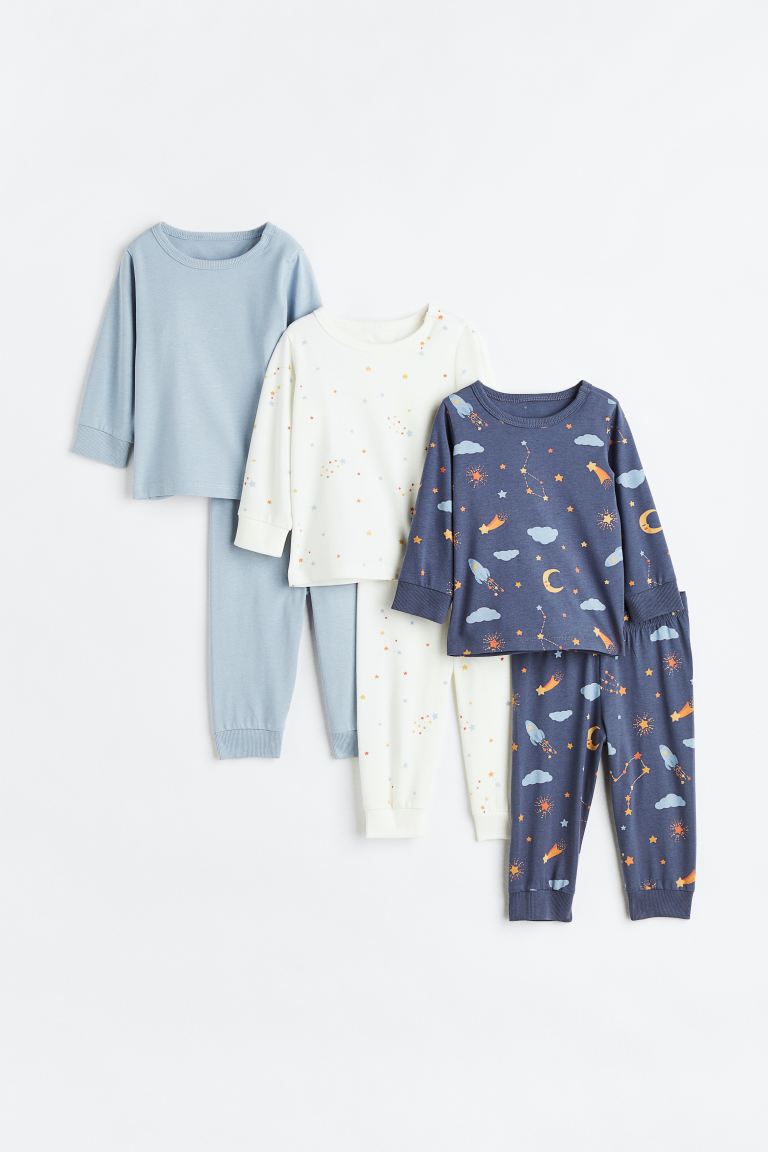 3 пары хлопковых пижам H&M, синий/космические корабли