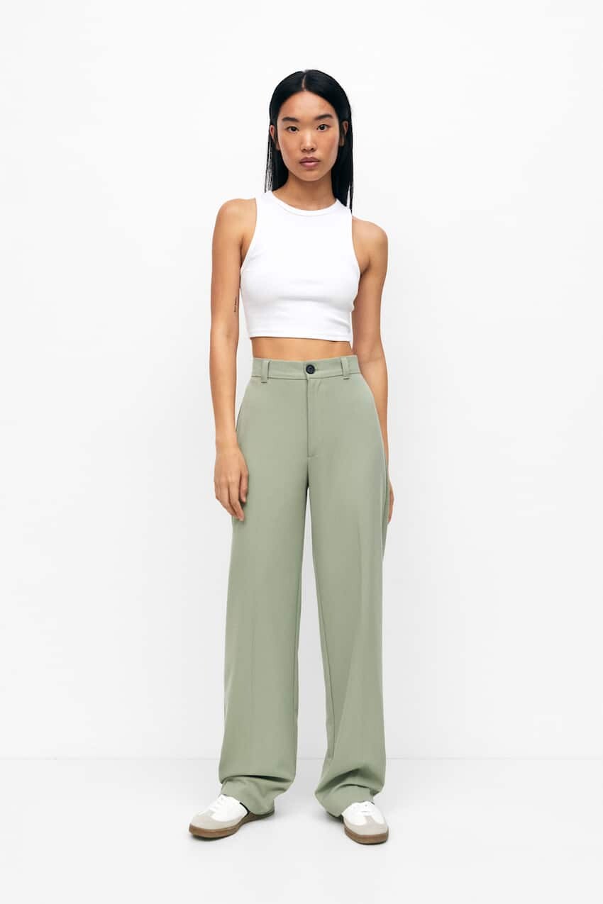 

Элегантные брюки прямого кроя Pull&Bear, зеленый