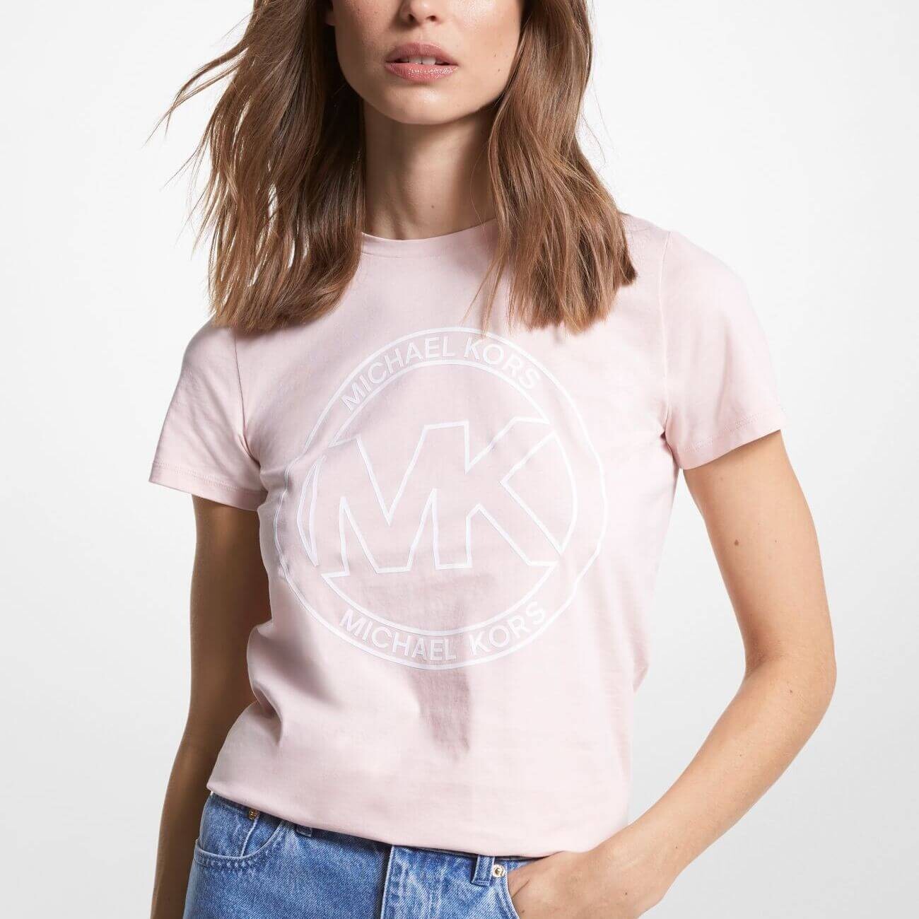 

Футболка Michael Michael Kors Logo Charm Print Organic Cotton, пудрово-розовый