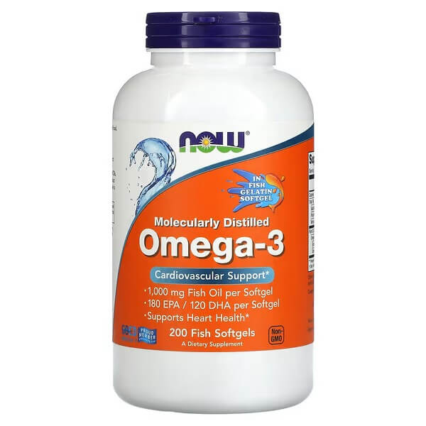 Омега-3 180 EPA/120 DHA Now Foods 1000 мг, 200 капсул orihiro dha и epa с витамином e капсулы 180 шт