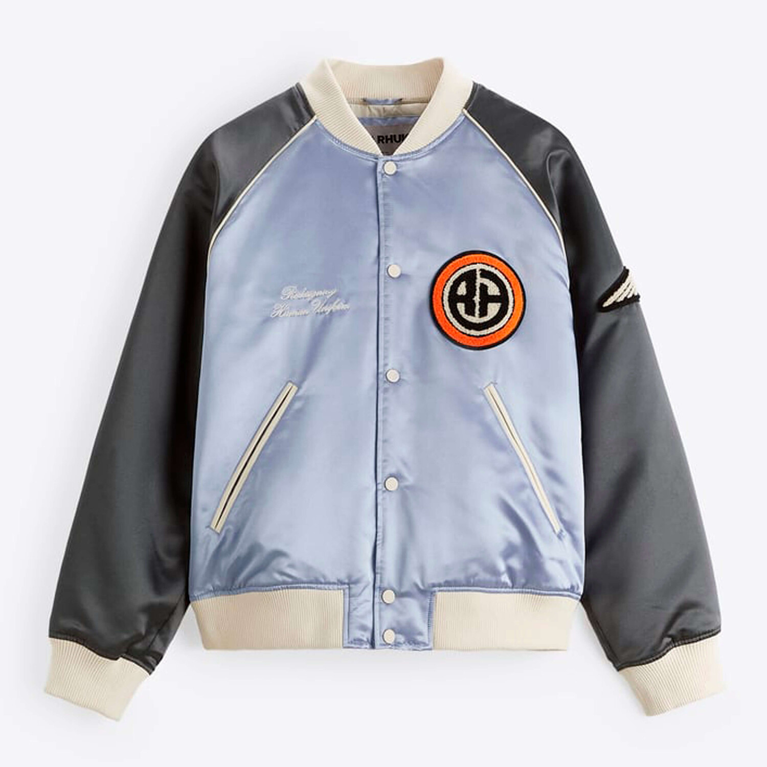 

Куртка-бомбер Zara Satin X Rhuigi Limited Edition, голубой/серый
