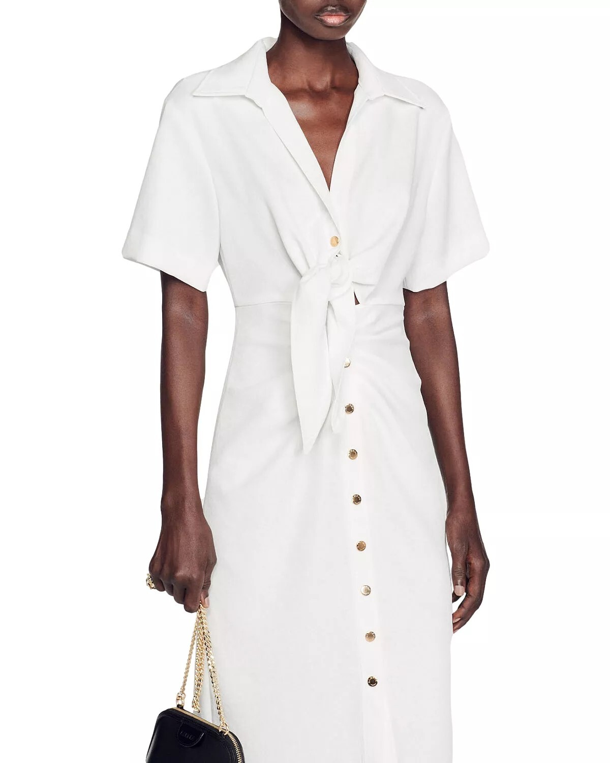 

Платье Sandro Nacre Tie Shirt, кремовый