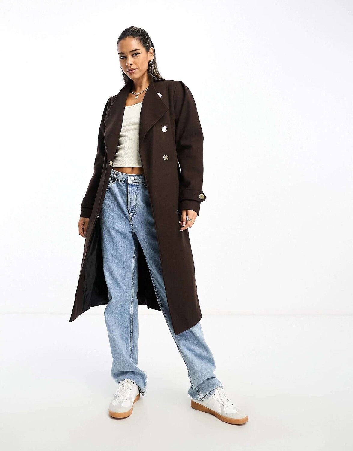 

Темно-коричневое пальто с запахом River Island