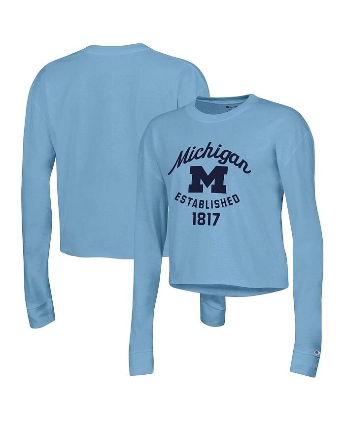 

Женская синяя укороченная футболка с длинным рукавом Michigan Wolverines Boyfriend Champion, синий