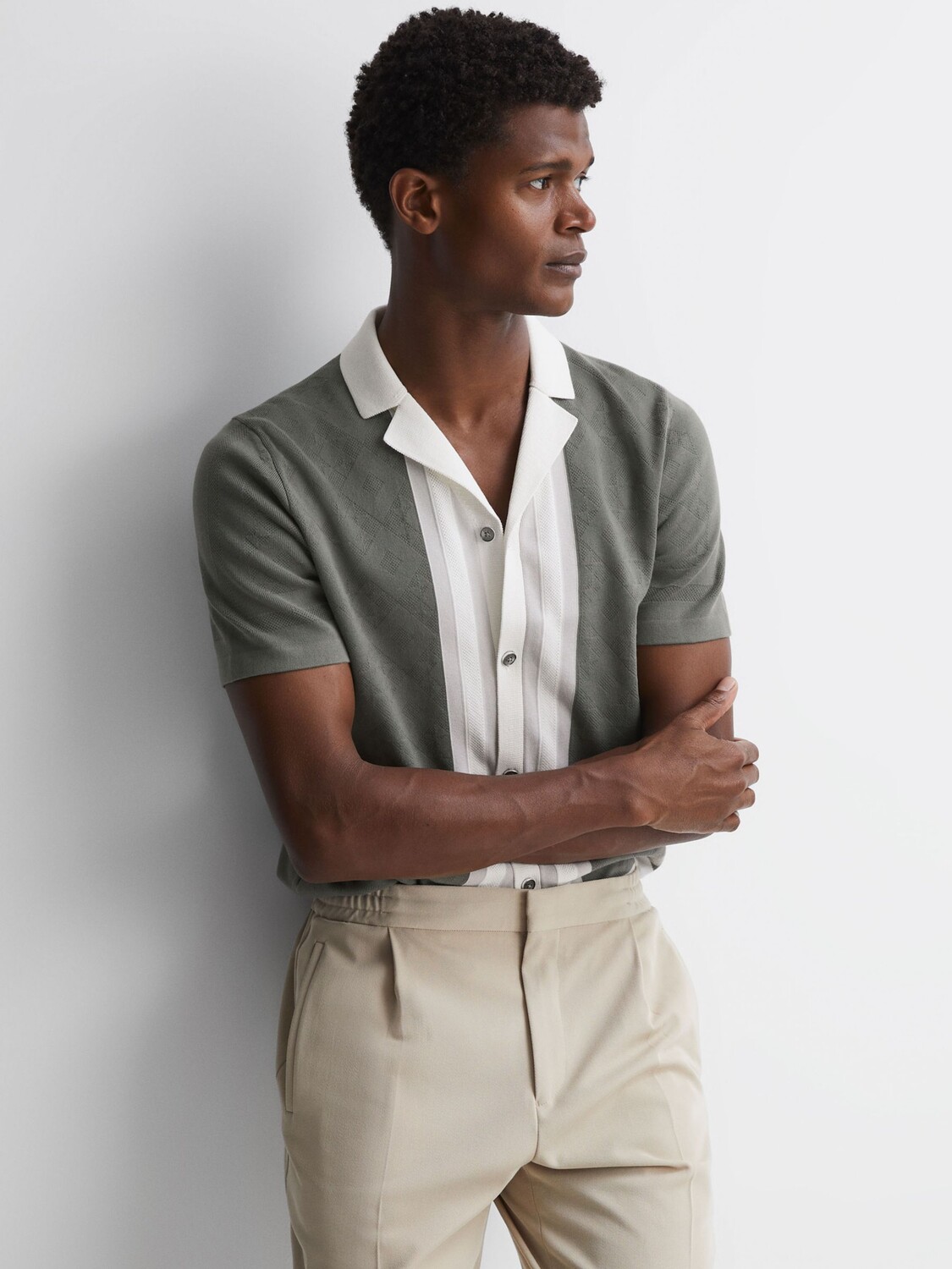 

Reiss Durban Текстурированная трикотажная рубашка, Sage
