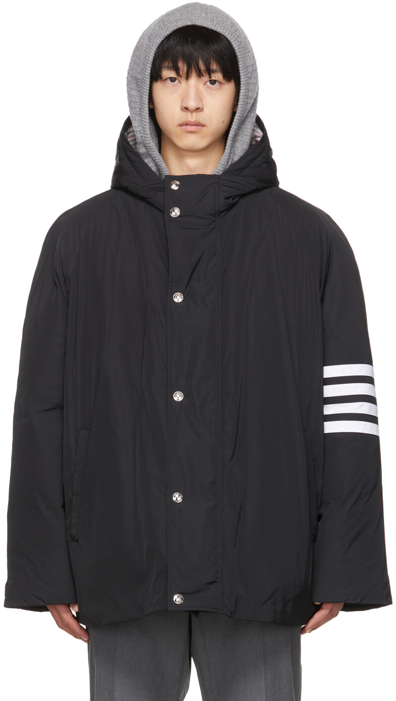 

Black Down 4-Bar Football Sideline Parka Thom Browne, Серый