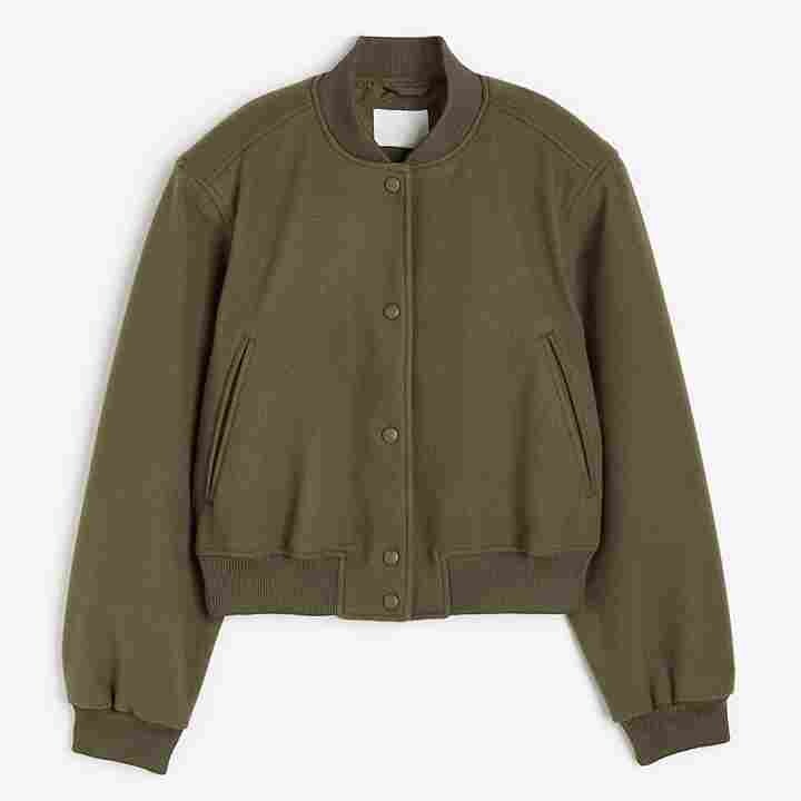 

Куртка H&M Felted Bomber, темно-зеленый хаки