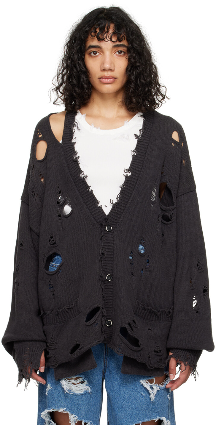 

Черный потертый кардиган Doublet