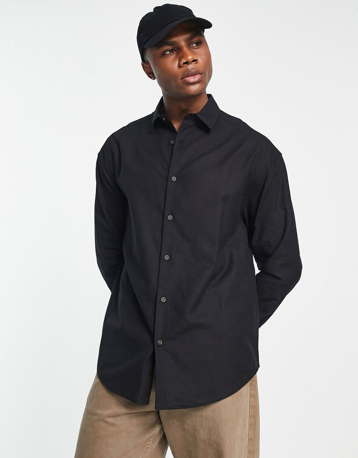 

Черная льняная рубашка оверсайз ASOS DESIGN